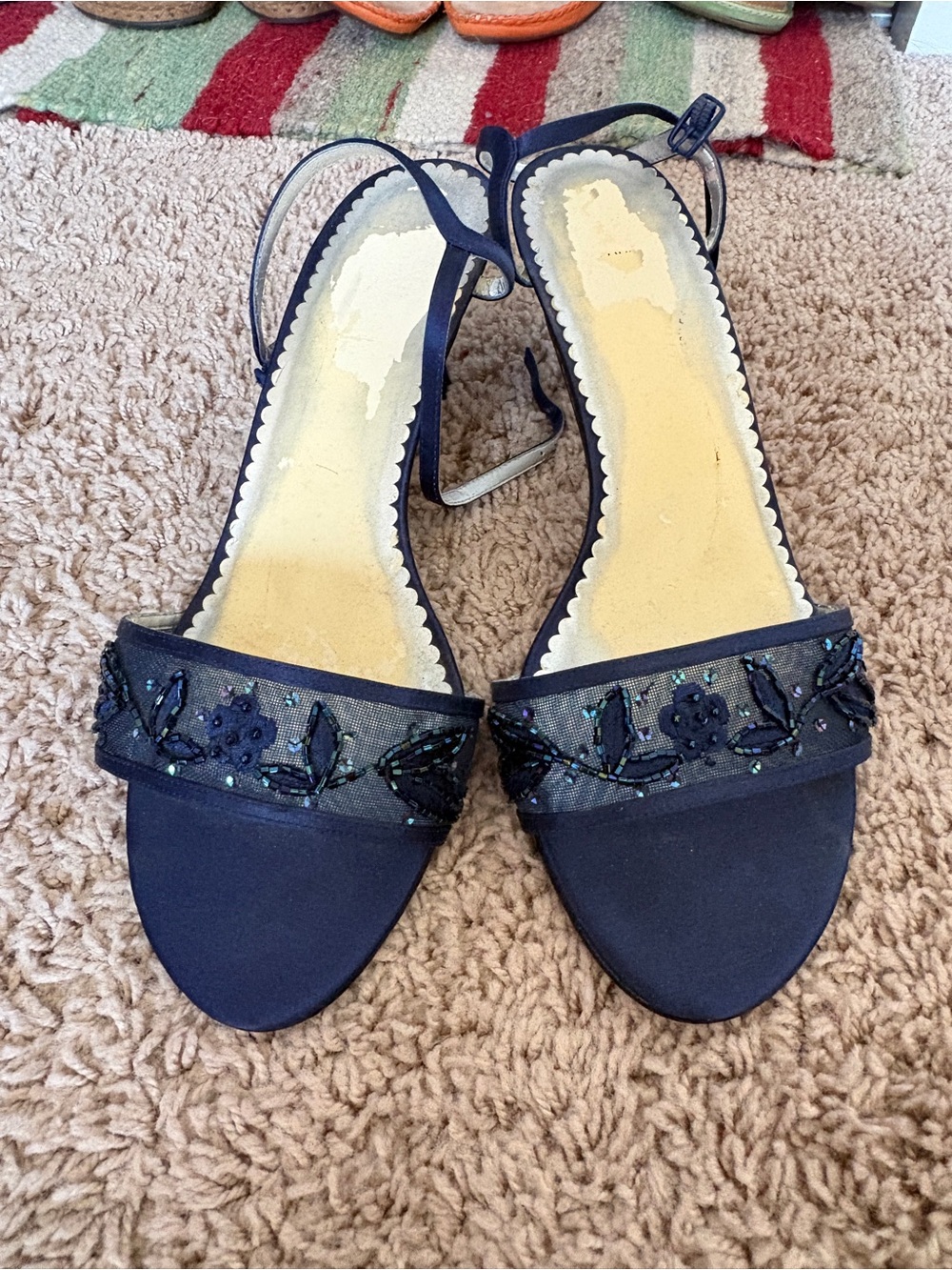 Women's Navy Beaded Slingback Sandals